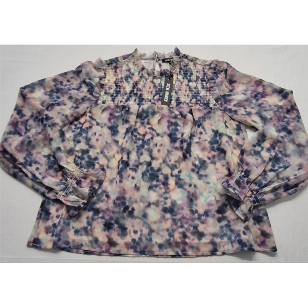 NWT Steve Madden Women's Soleil Top SM multicolor tie-dye smocked neckline/cuffs
